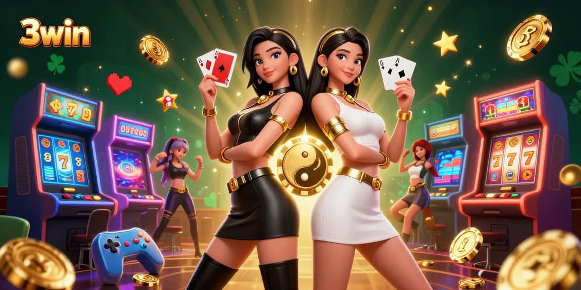 Experience thrilling gameplay with 3win playing cards amidst a vibrant casino scene.