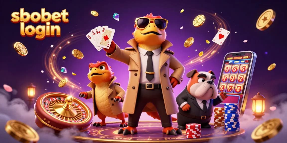 Experience sbobet login action with playful raptors and golden casino treasures in lively 3D scene.