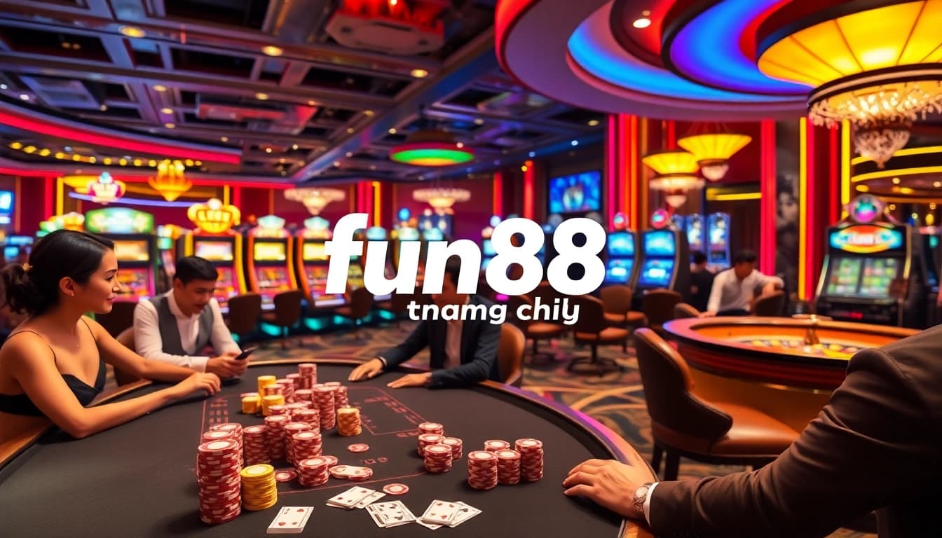 Experience the excitement at fun88 trang chủ with a vibrant casino scene filled with games and players.
