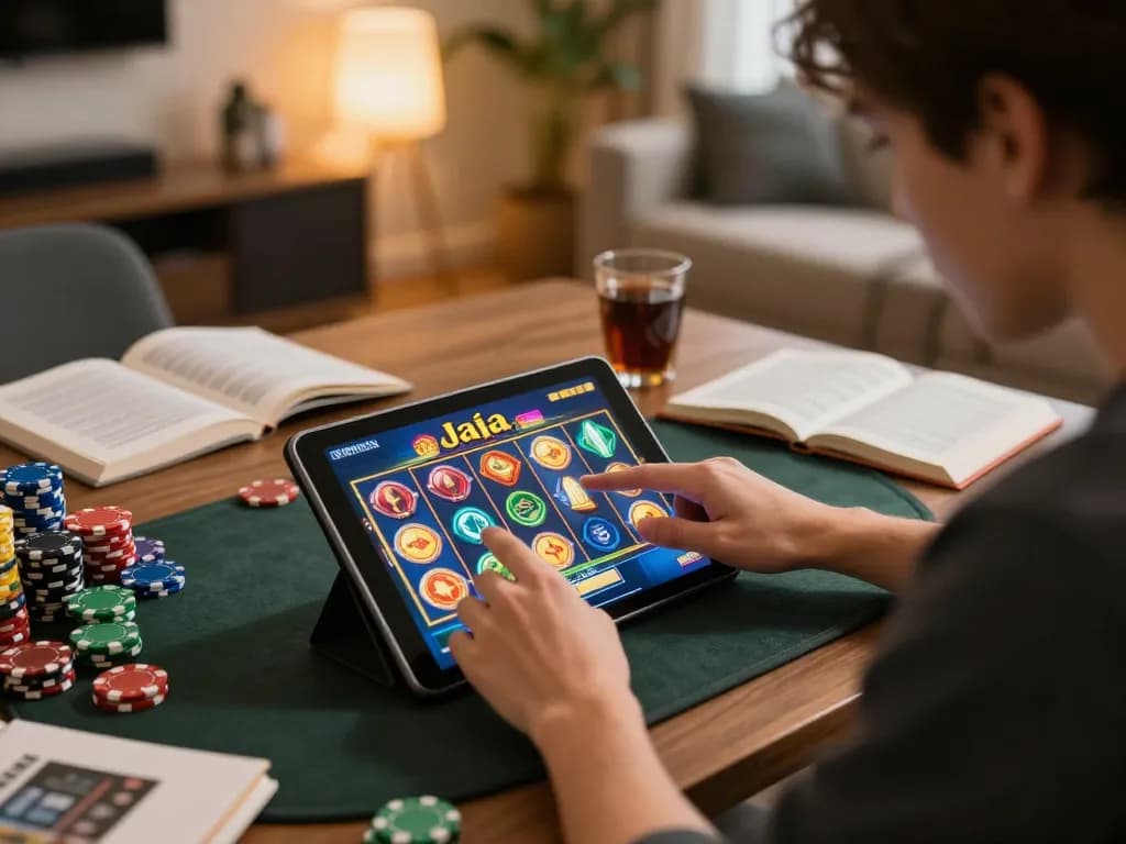 Engaging gaming session showing raja slot gameplay on tablet with strategic planning notes