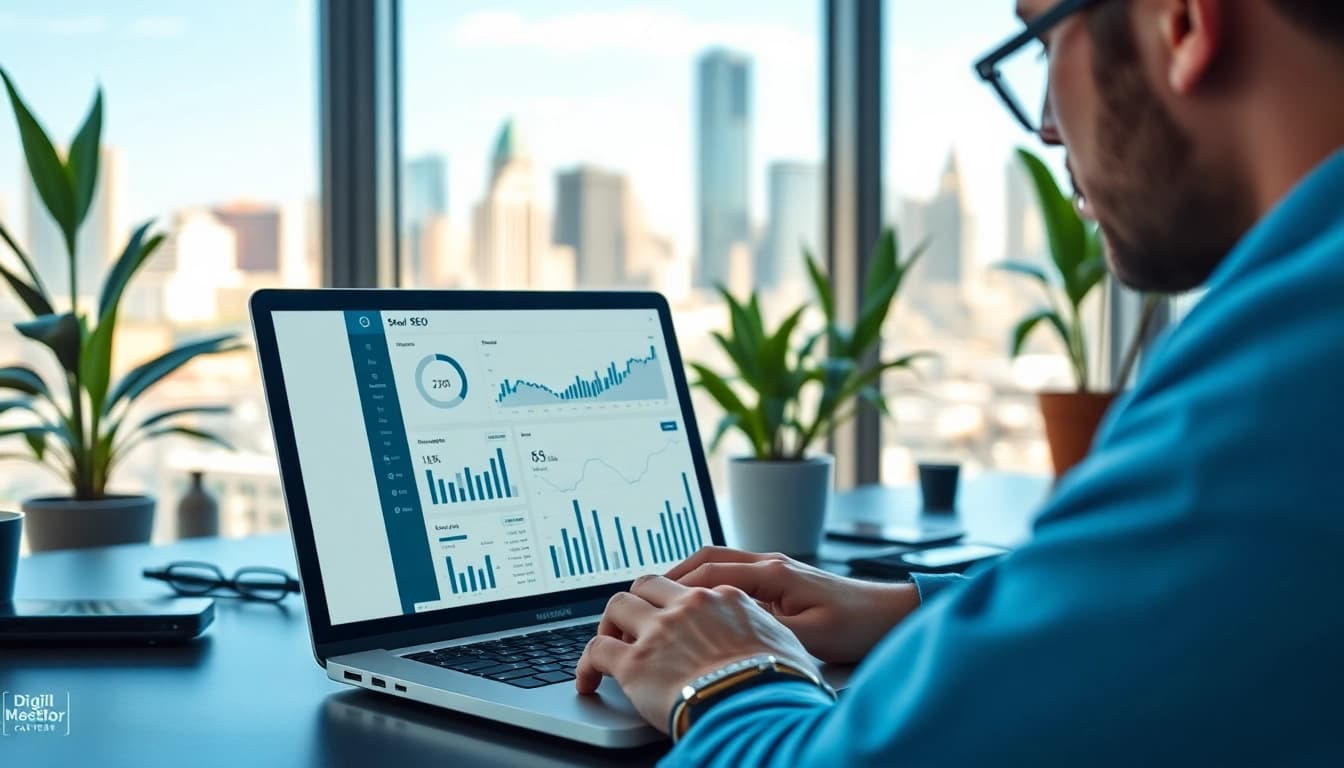 Analyze SEO Rank through data-driven strategies in a modern office.