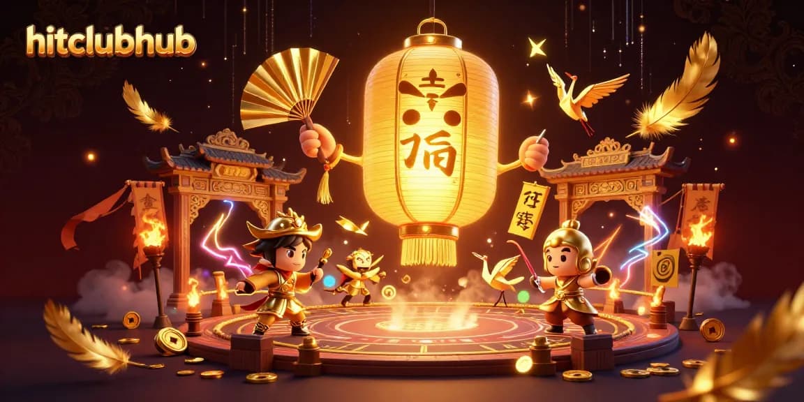 Experience thrilling action at hitclubhub with glowing lantern spirit and warriors in a vibrant casino.