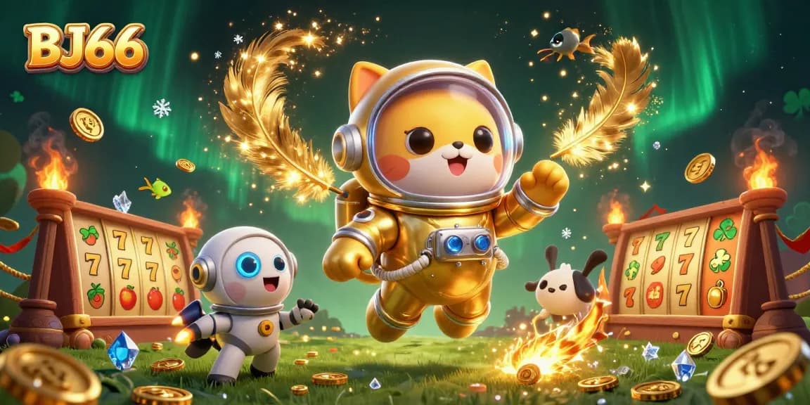 Experience thrilling gameplay at BJ66 in a vibrant 3D environment with slots and dynamic characters.