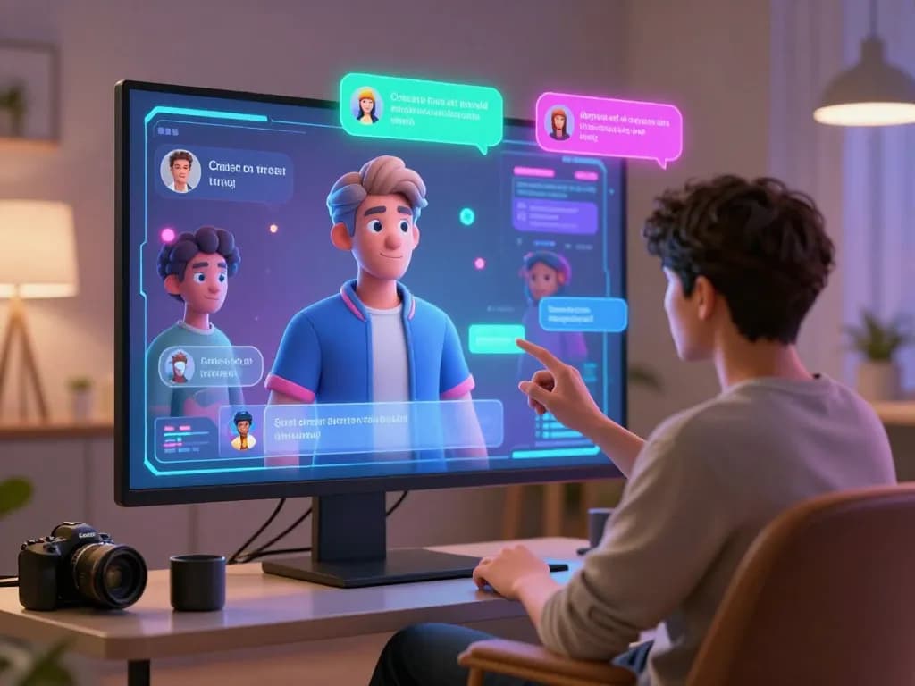 User interacting with a virtual character in a futuristic chat environment on crush on ai platform.