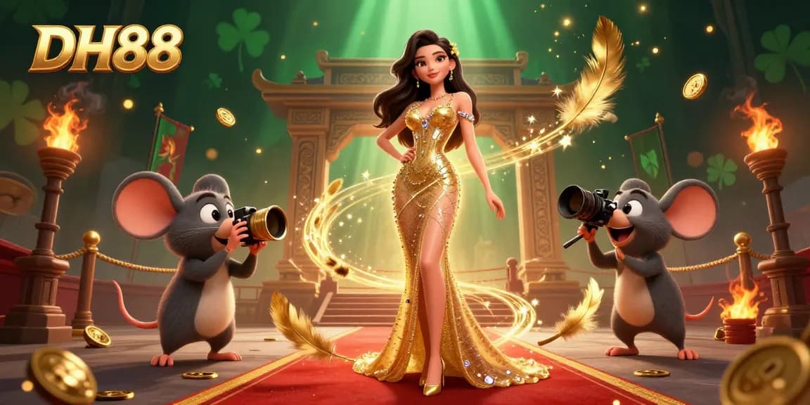 Place bets and enjoy thrilling gameplay at DH88 with a dynamic casino scene featuring exciting characters and effects.