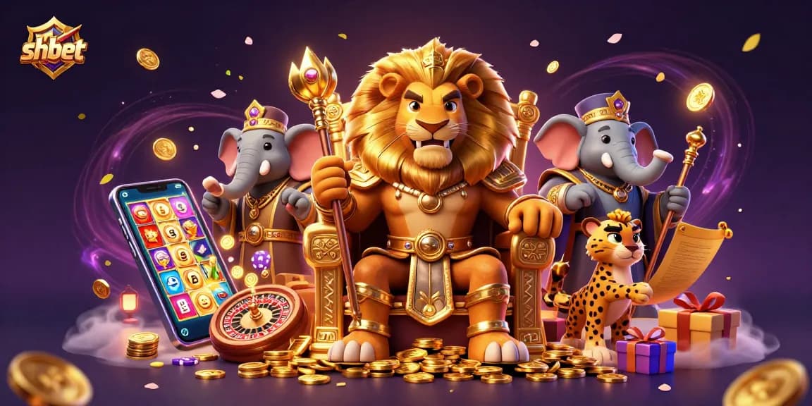 Experience winning at SHBET with vibrant 3D casino elements and characters combining luck and strategy.