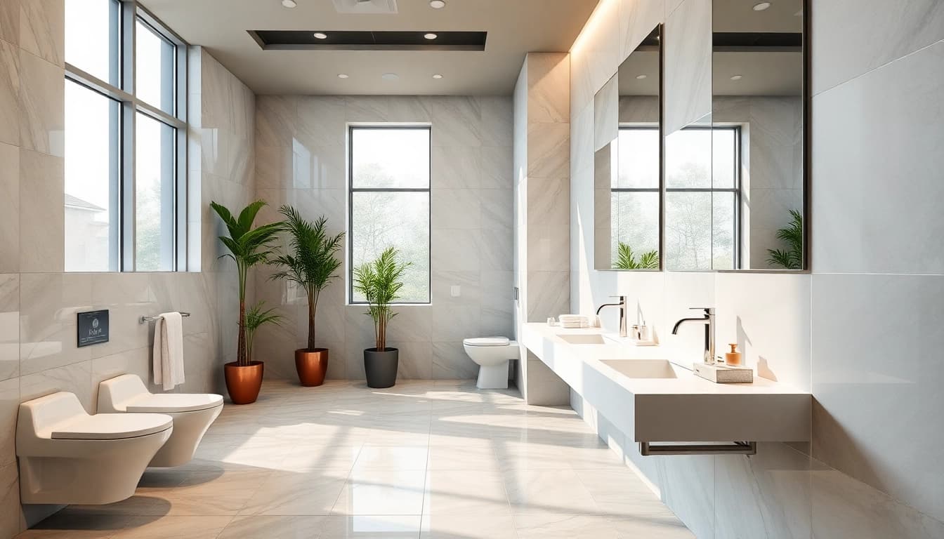 Transform your commercial washroom refurbishment with modern designs and inviting fixtures.