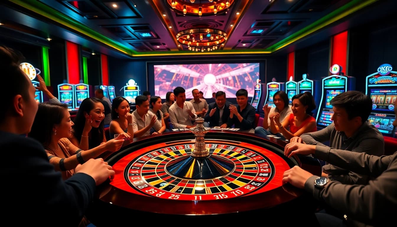 Players enjoying a thrilling roulette game at Nhà Cái QQ88 casino.