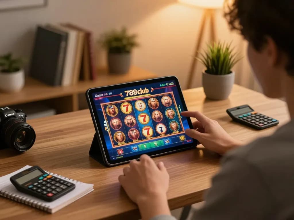 Play exciting slot games on 789club with a cozy home setup, showcasing responsible gaming tips.