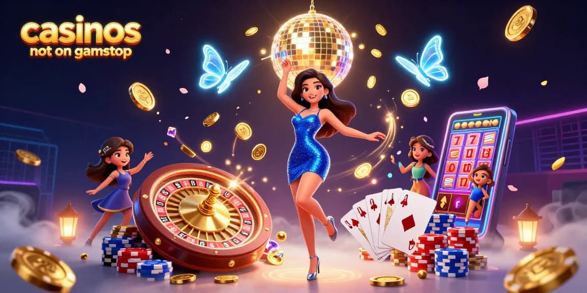 Spin and win at casinos not on gamstop with vibrant 3D illustrations of exciting casino elements.