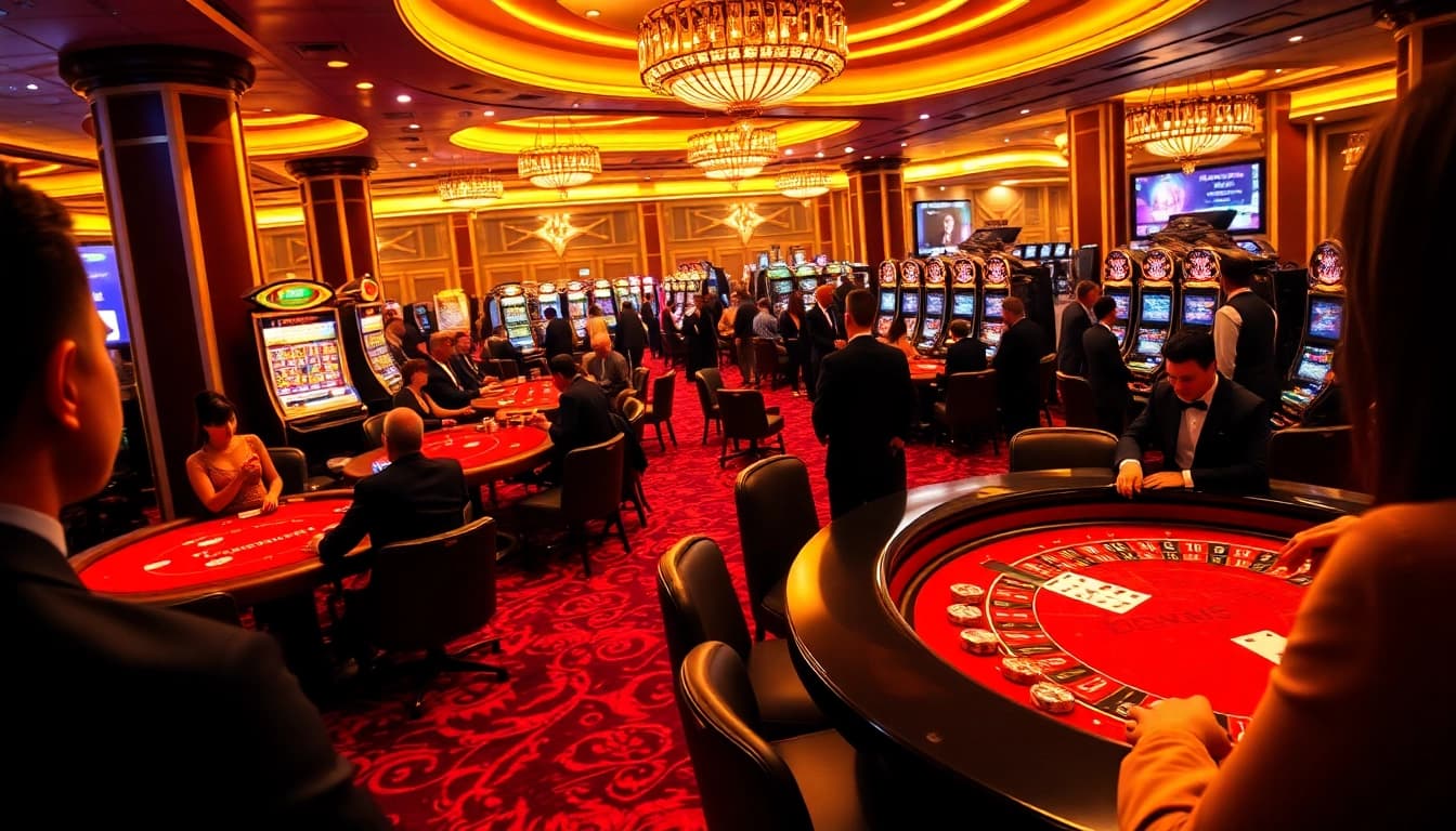 TG88 CASINO players enjoying an exciting gaming experience at luxurious tables filled with vibrant chips and cards.