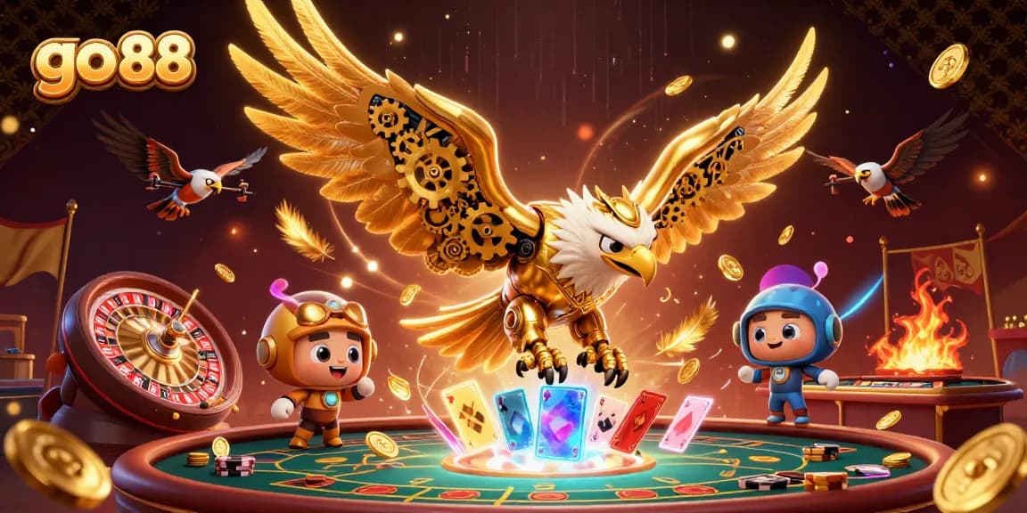 Engage with go 88's captivating live casino scene featuring cybernetic elements and holographic cards.