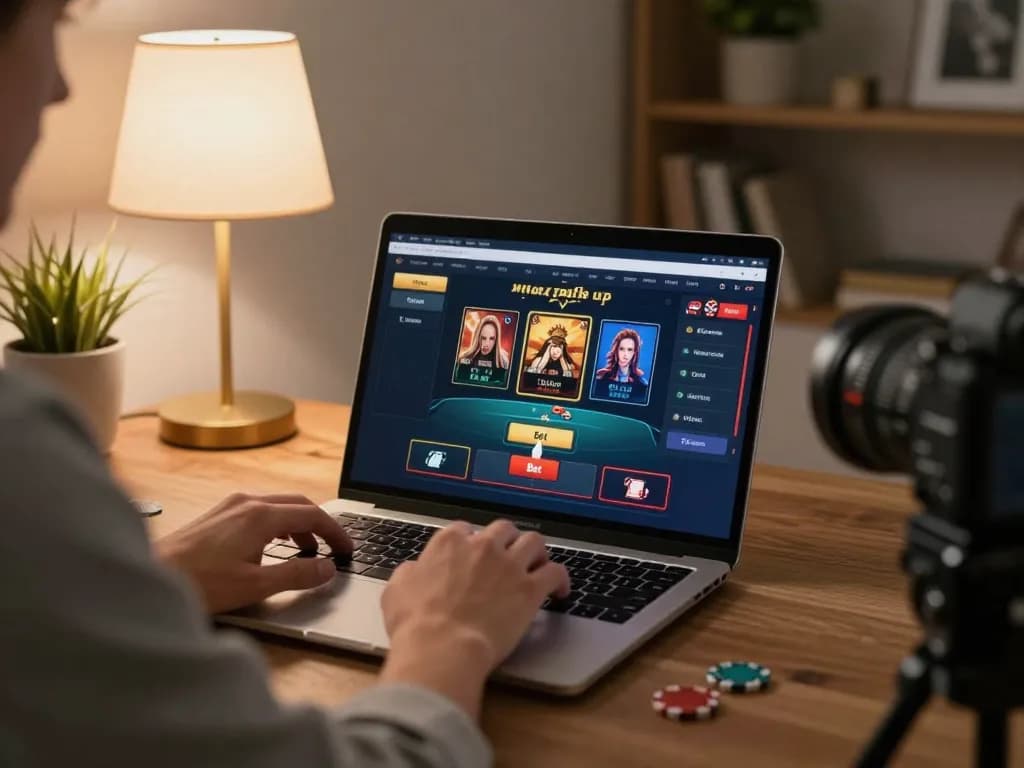 Engaged player exploring 88xx online casino through laptop for live dealer games and slots
