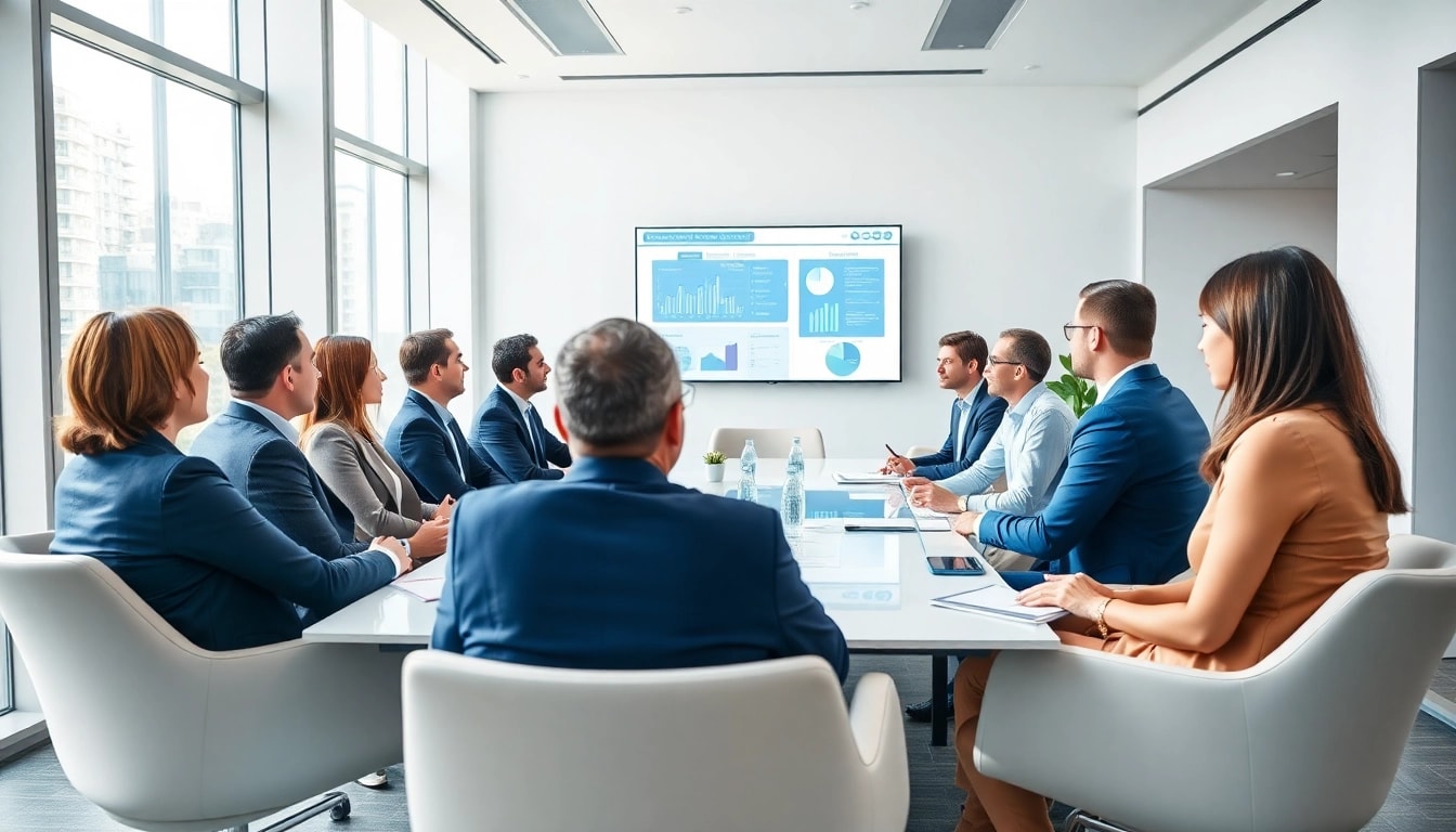 Companies collaborating effectively in a modern office setting during a productive meeting.