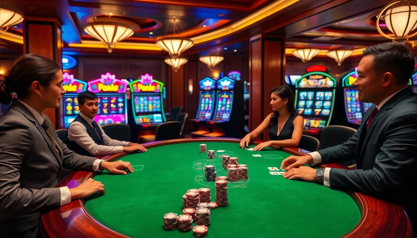 Experience the excitement of poker at 399W's luxurious casino table with vibrant cards and chips.