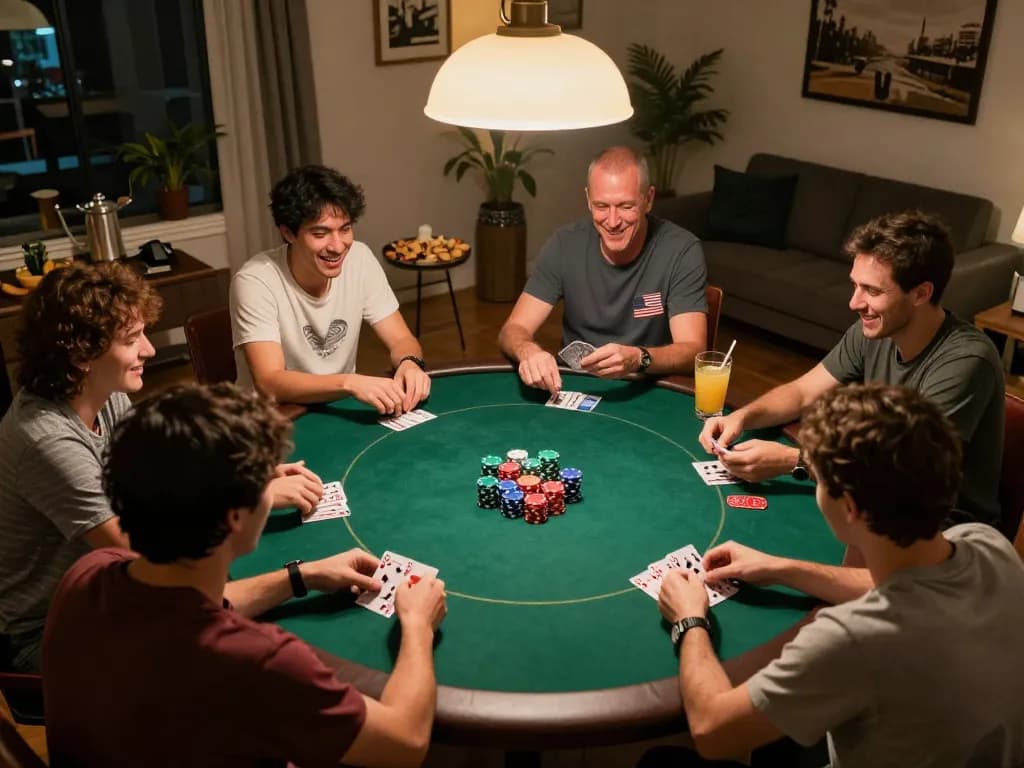 A group of friends enjoying an exciting poker night, highlighting intense gameplay and camaraderie at 789pp.
