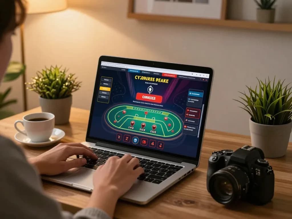 RR88 user engaging with live dealer casino game on laptop in a cozy home setting.