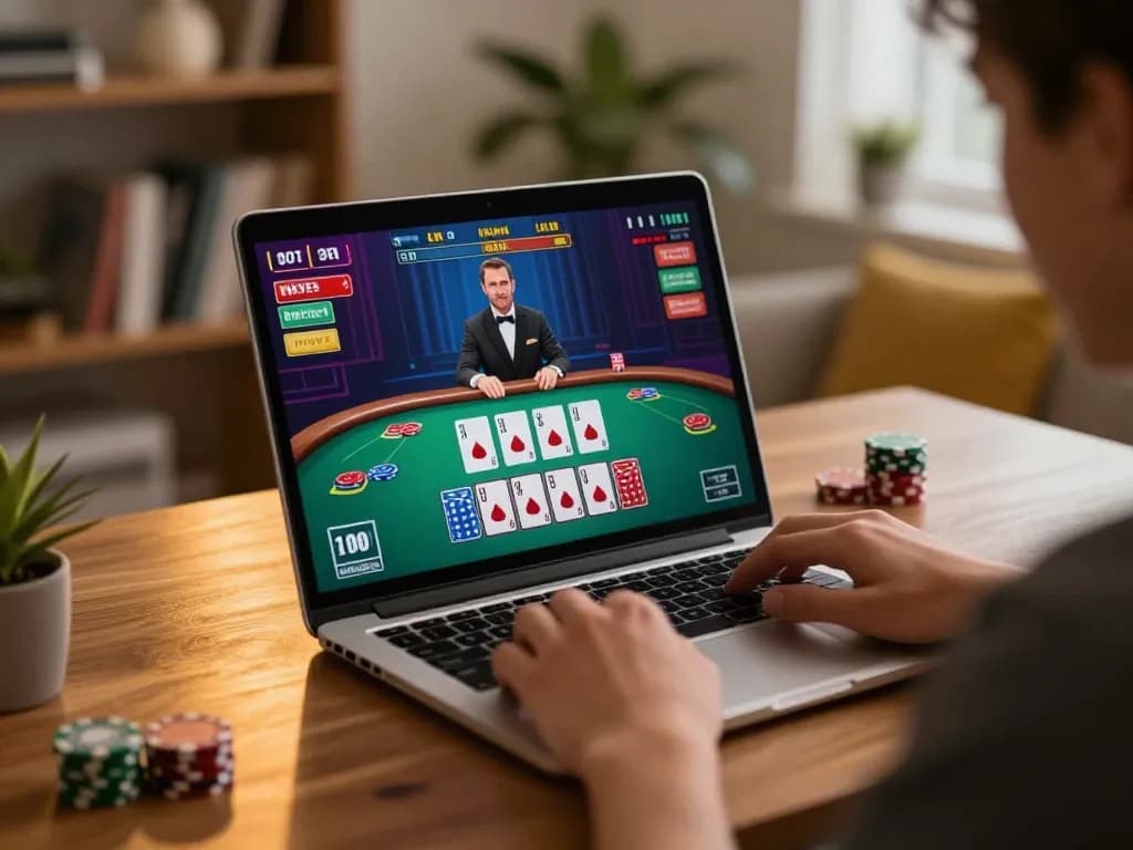 GO8 player engaging in live blackjack online, showcasing strategic gameplay and immersive home gaming environment