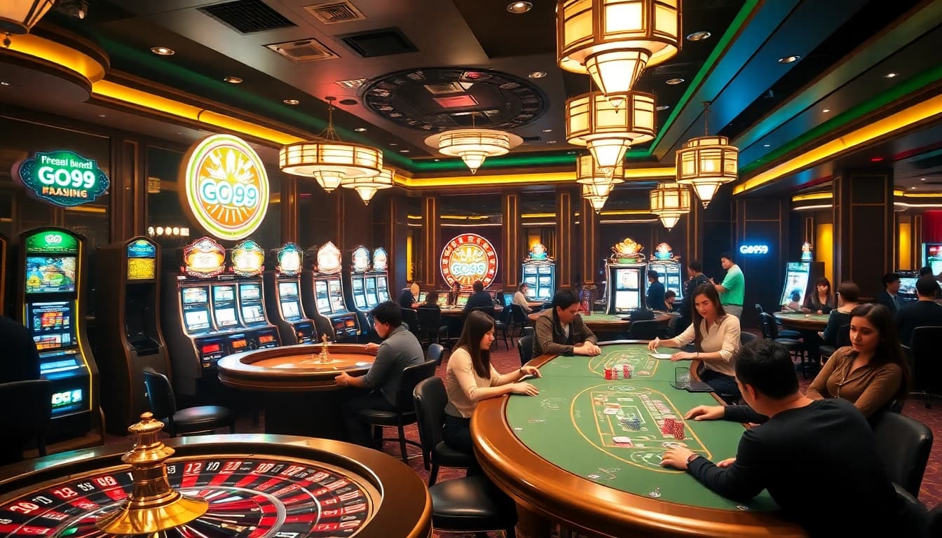 Engaging players enjoying classic games with Go99 at a glamorous casino atmosphere.