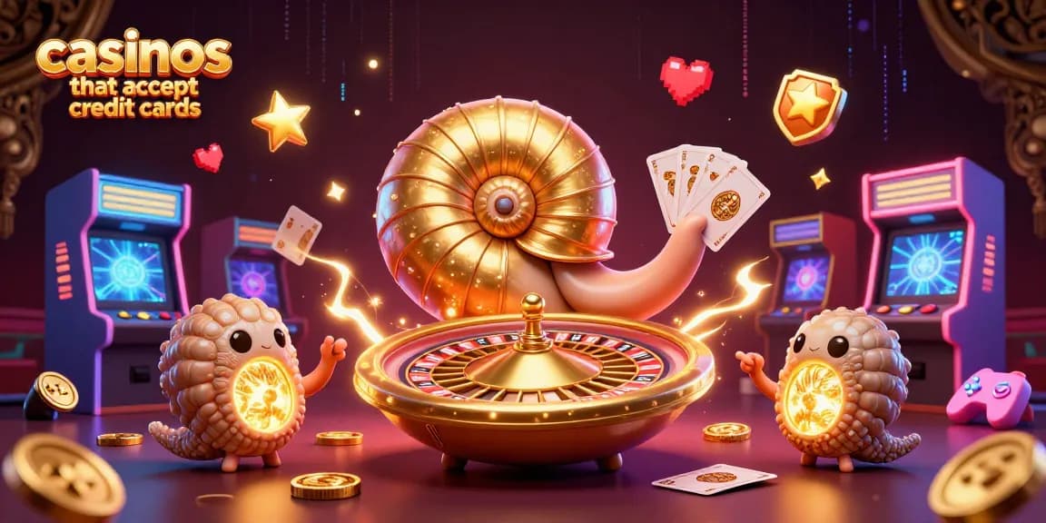Engage with casinos that accept credit cards featuring a vibrant casino scene with animated elements.