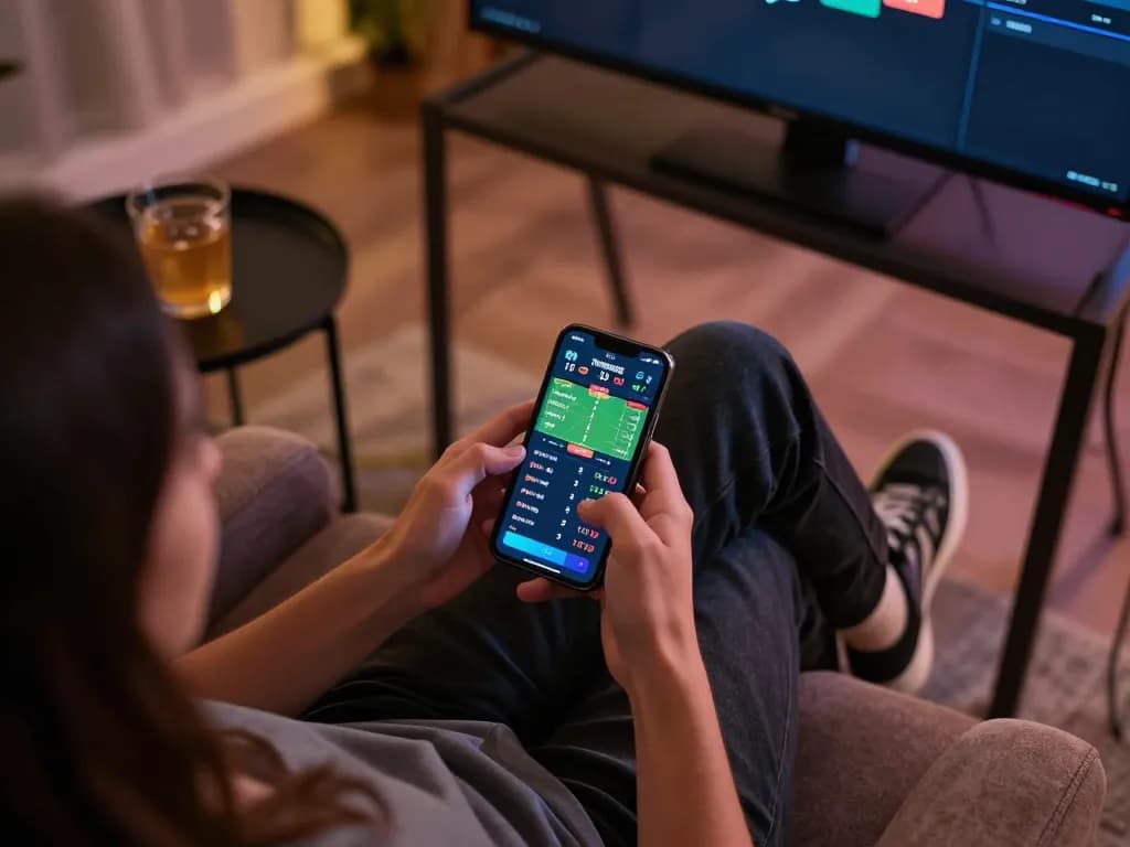 Betting on sports with Net88 on a smartphone in a cozy modern gaming setup