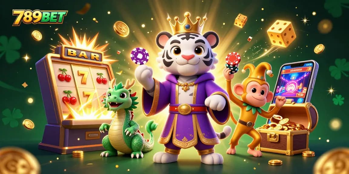 Experience thrilling games at 789BET with a vibrant illustration showcasing exciting gameplay elements.