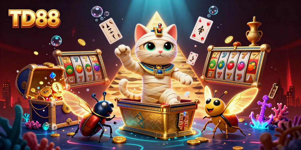 Experience the thrill of TD88 with vibrant casino elements and engaging game visuals in this dynamic scene.