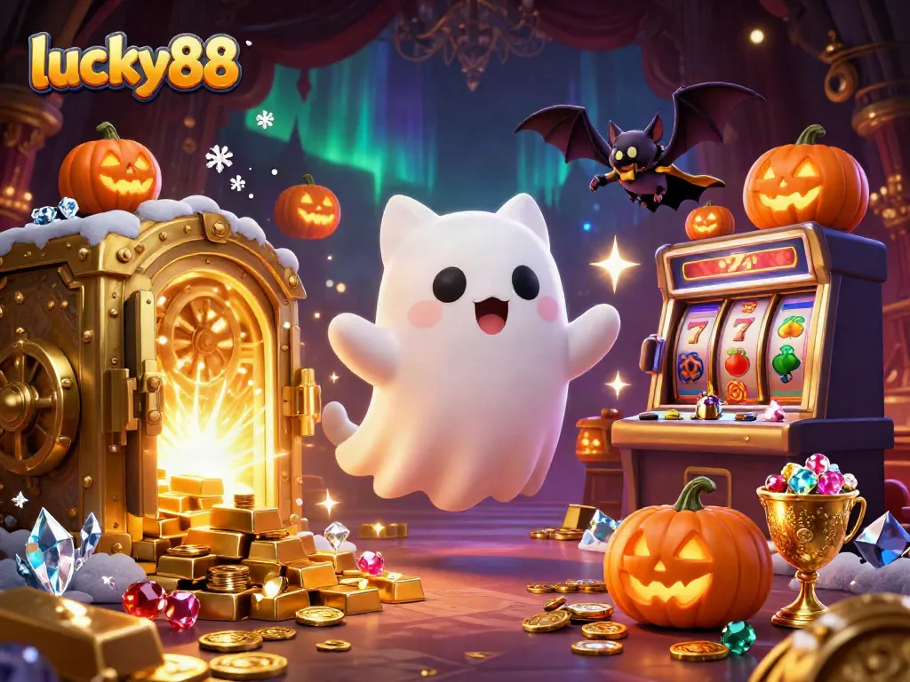 Spin the lucky88 slot reels with a ghost cat and vampire bat in a magical casino scene.