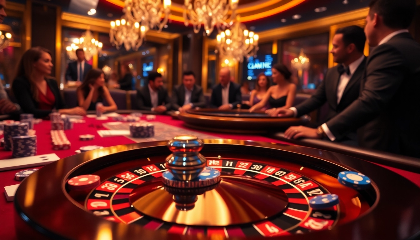 Experience the thrill of gaming at 68VIP with our luxurious casino atmosphere, poker chips, and roulette wheel.