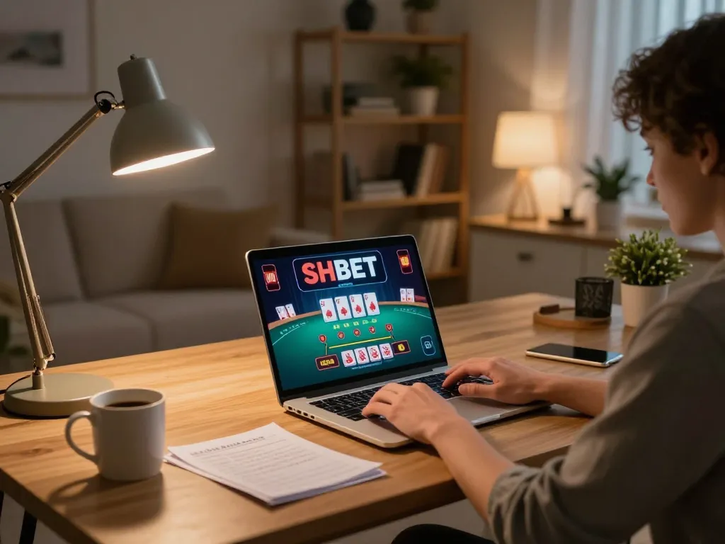 Engaging in dynamic gaming on SHBET with an online dealer while enjoying a cozy home atmosphere.