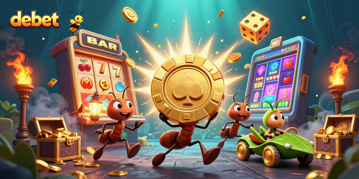 Join the animated heist team of ants and escape with debet's golden poker chip amongst exciting casino elements.