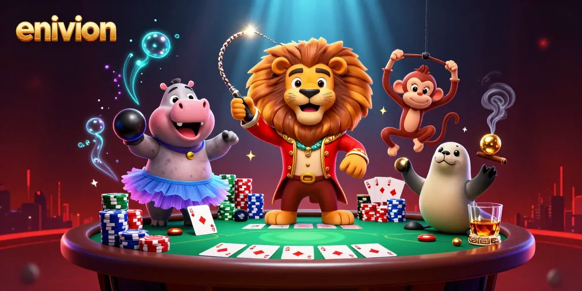 Engage with environ's exciting credit card casino experience featuring animated characters and gaming action.