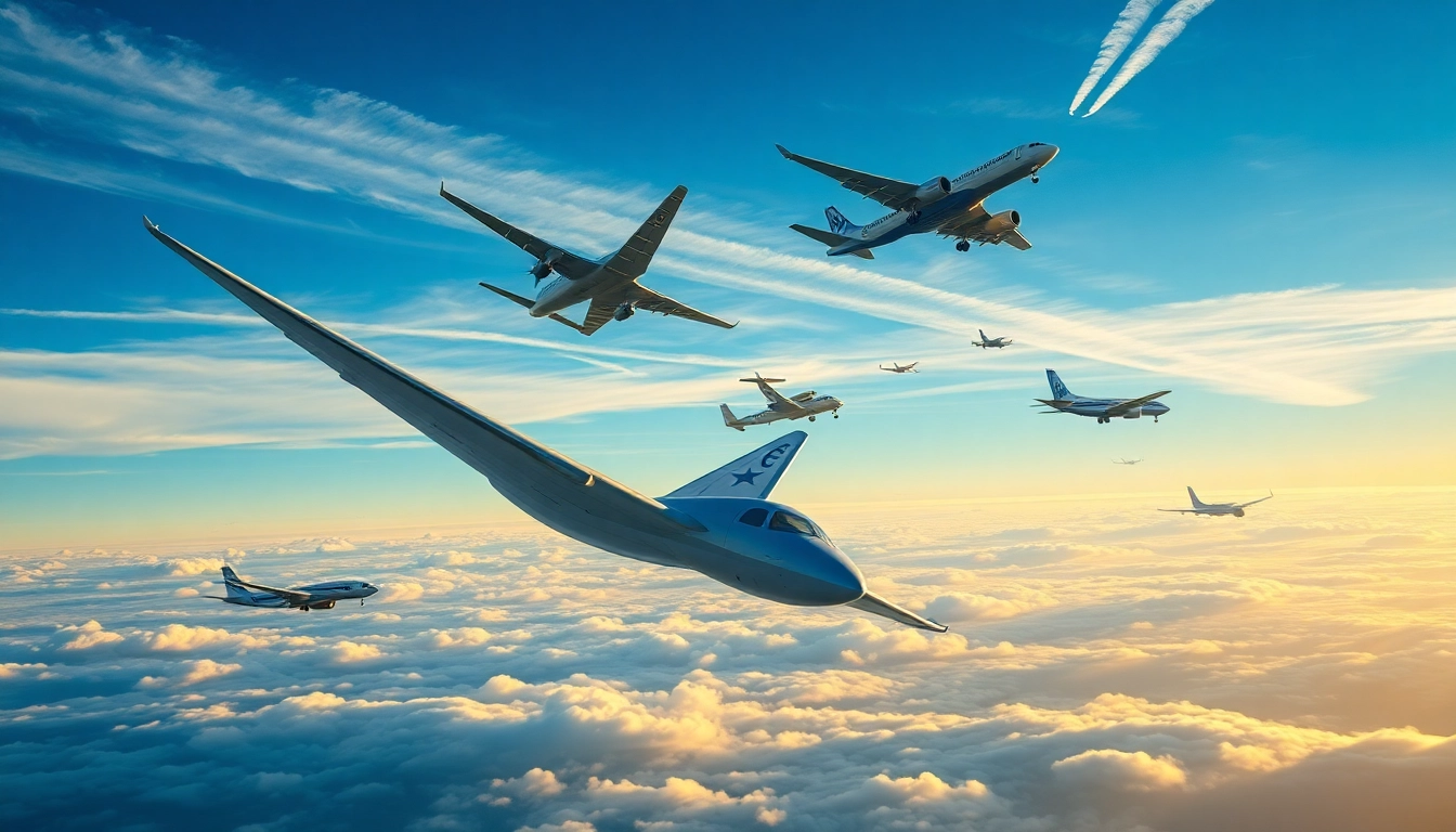 Aviation scene featuring various aircraft in flight, reflecting https://rr9935.com/ and air travel excitement.