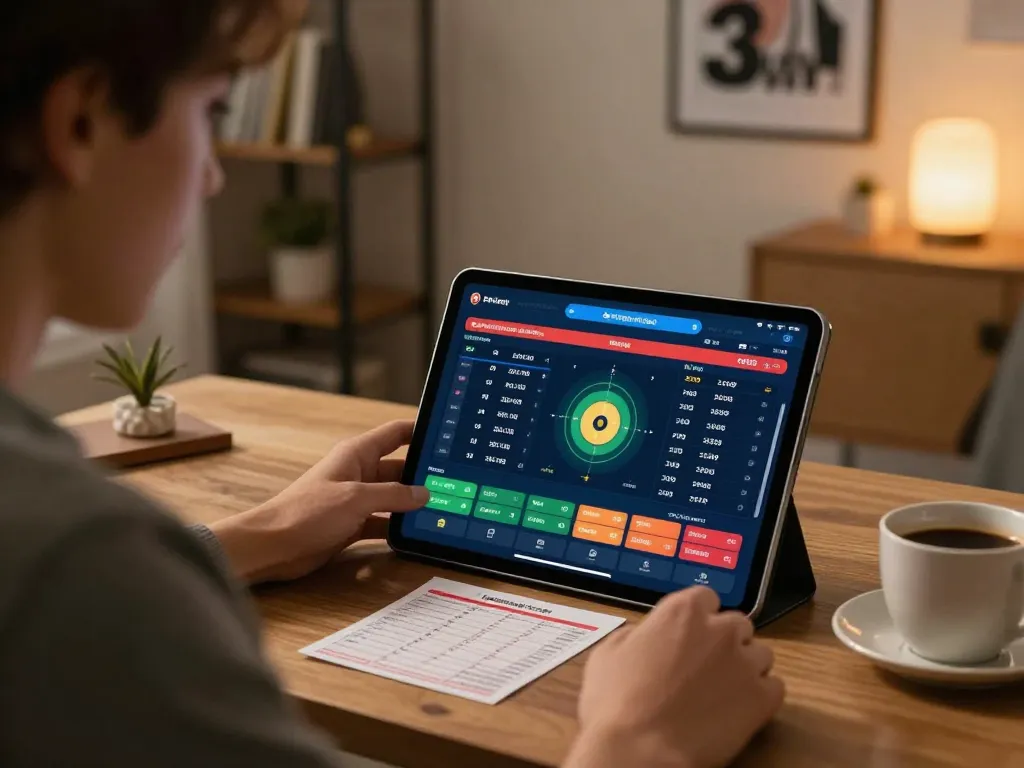 lc88 sports betting in a cozy home office, showing engagement with live odds and betting app