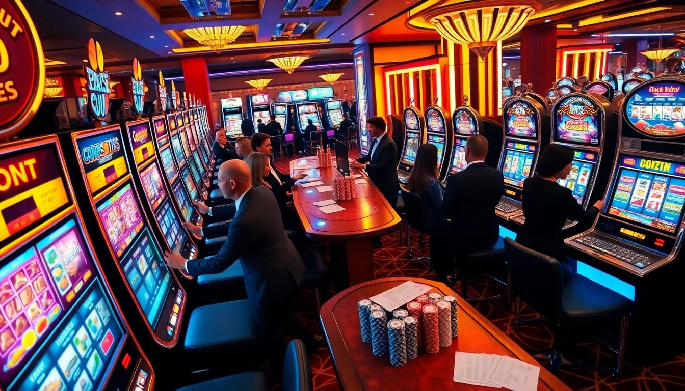 Players enjoying slot qris games while using QRIS payment methods at a vibrant casino venue.
