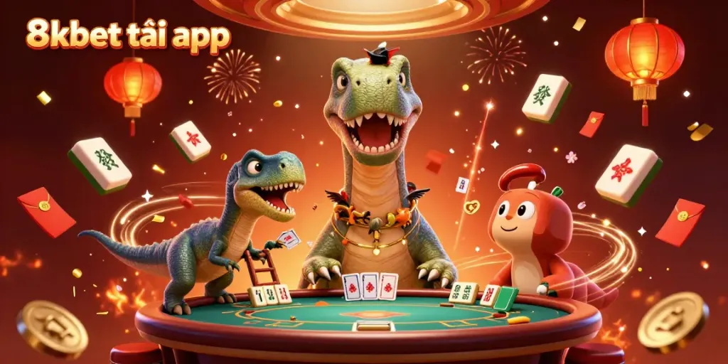 Join the excitement of gaming with the vibrant scene of 8xbet tải app from this dynamic 3D illustration.