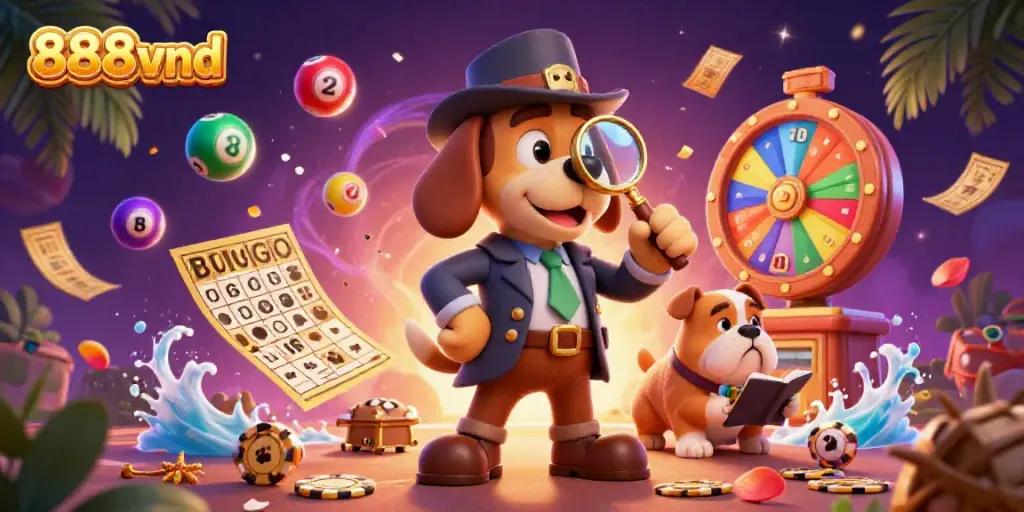 Experience thrilling excitement at 888vnd with playful lottery elements, a detective, and winning clues.