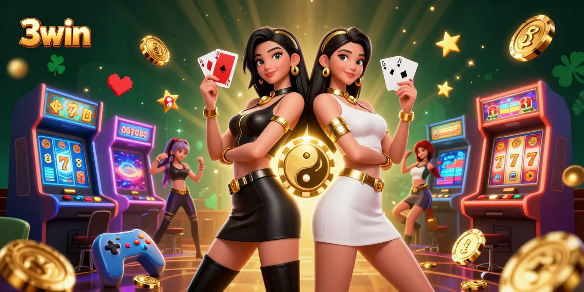 Experience thrilling gameplay with 3win playing cards amidst a vibrant casino scene.