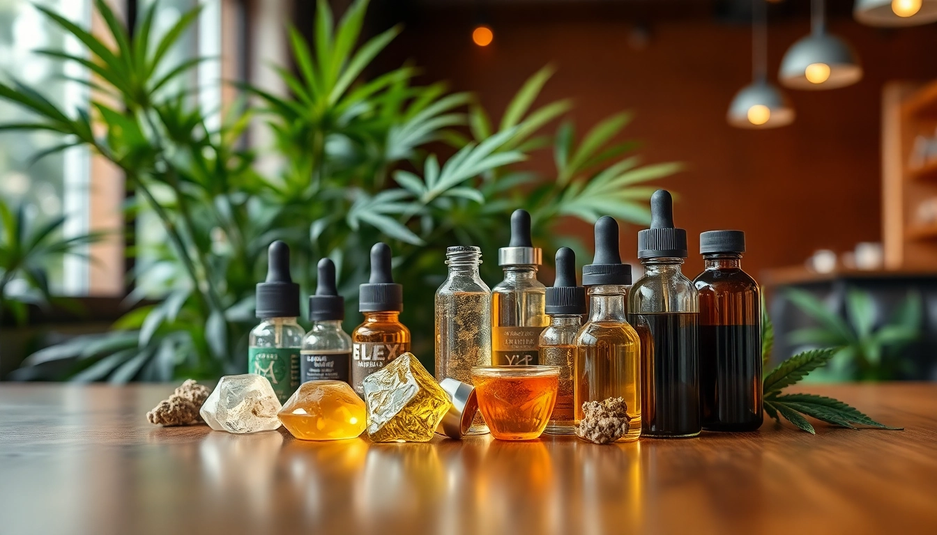 Buy Cannabis concentrates UK showcased in an elegant display with various products and a serene ambiance.