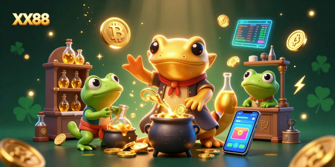 Engage with XX88's magical transformation of metals into gold coins in this vibrant 3D casino scene.
