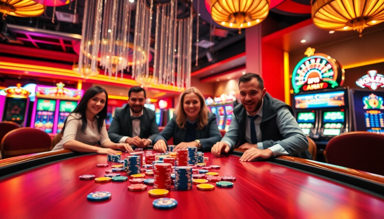 Exciting AX88 gaming table with vibrant chips and players engaging in high-stakes gambling.