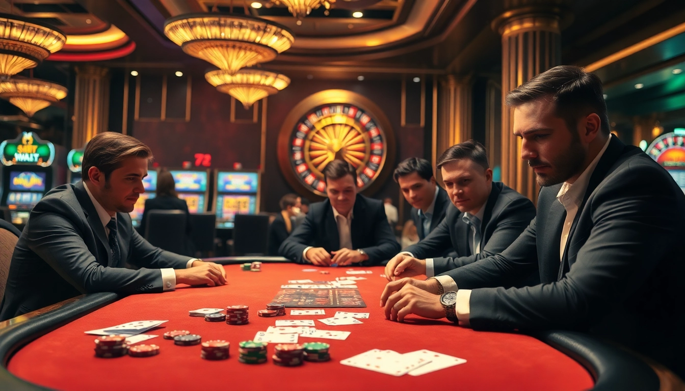 SUNCITY casino atmosphere featuring players at a poker table with luxury details.