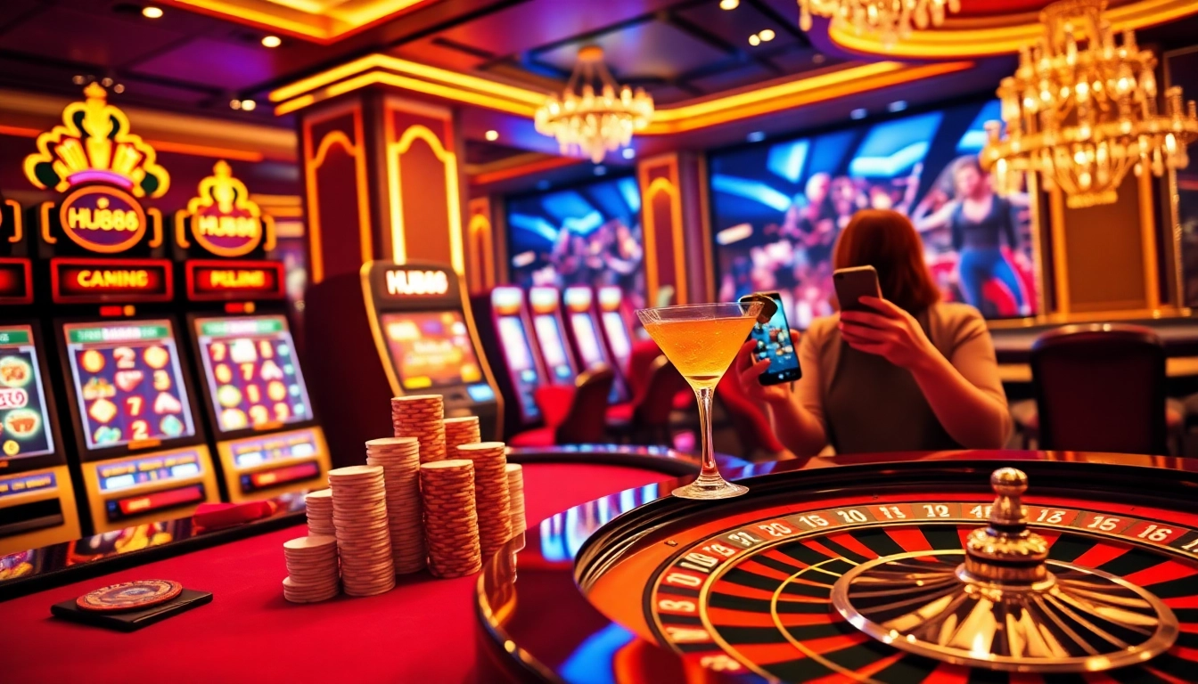 Experience thrilling gaming at HU88 with vibrant casino tables and elegant slot machines.