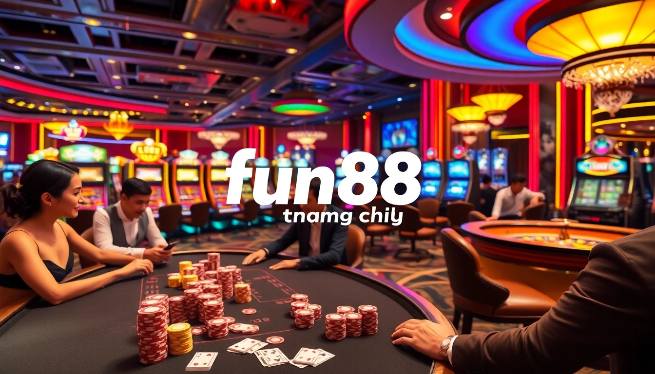 Experience the excitement at fun88 trang chủ with a vibrant casino scene filled with games and players.