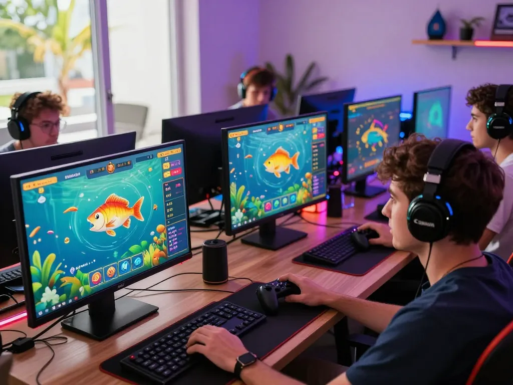 Exciting online gaming ambiance showcasing fun79.com fishing-themed betting with animated graphics and colorful interfaces.