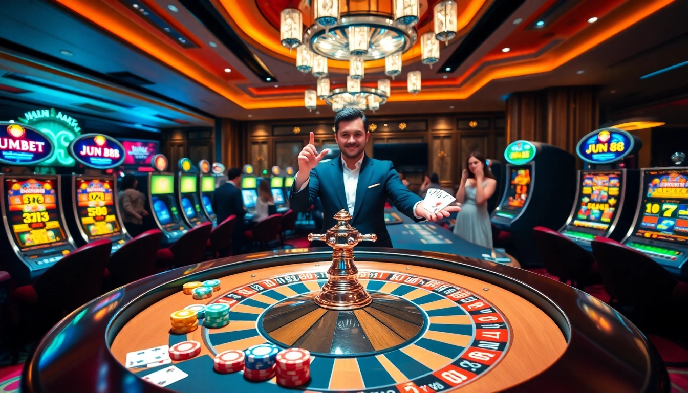 Experience the excitement of Jun 88 at a luxurious casino, featuring roulette and poker.