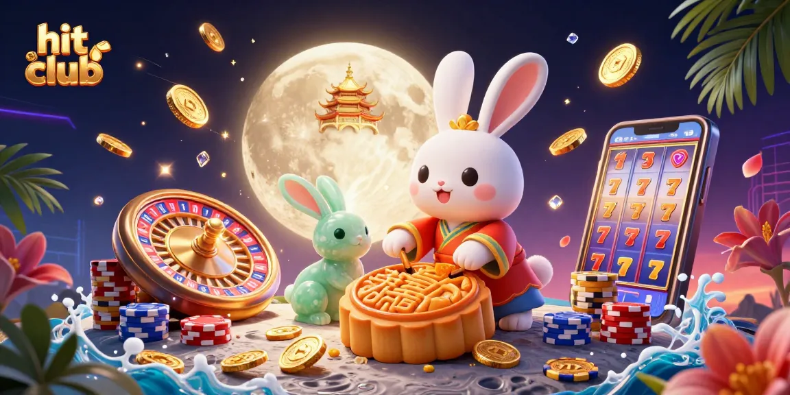 Experience the hit club with a creative 3D casino scene, featuring playful moon rabbits and casino elements.