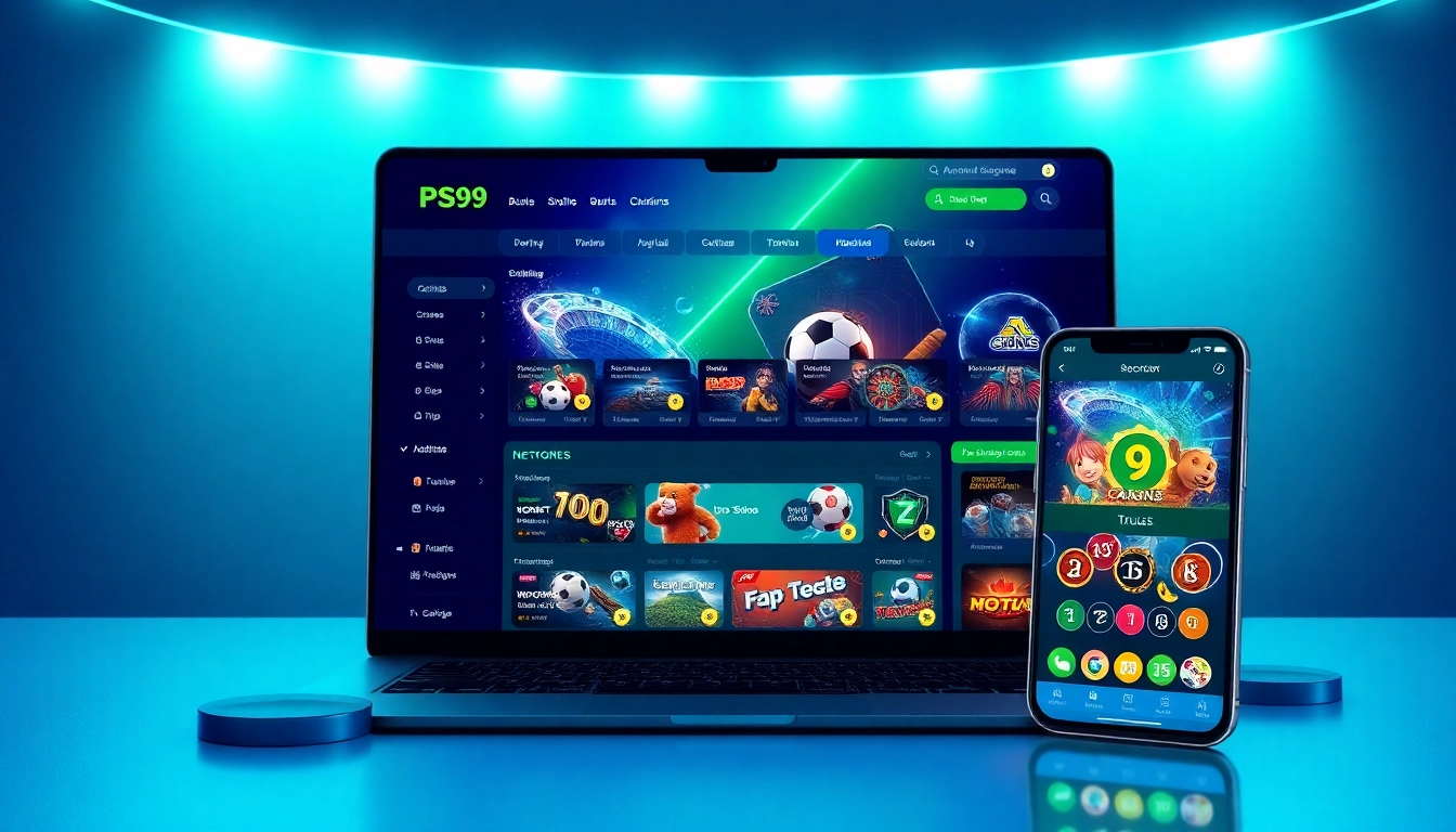 Vibrant user interface of nhà cái PS99 online betting platform showcasing modern design and security features.