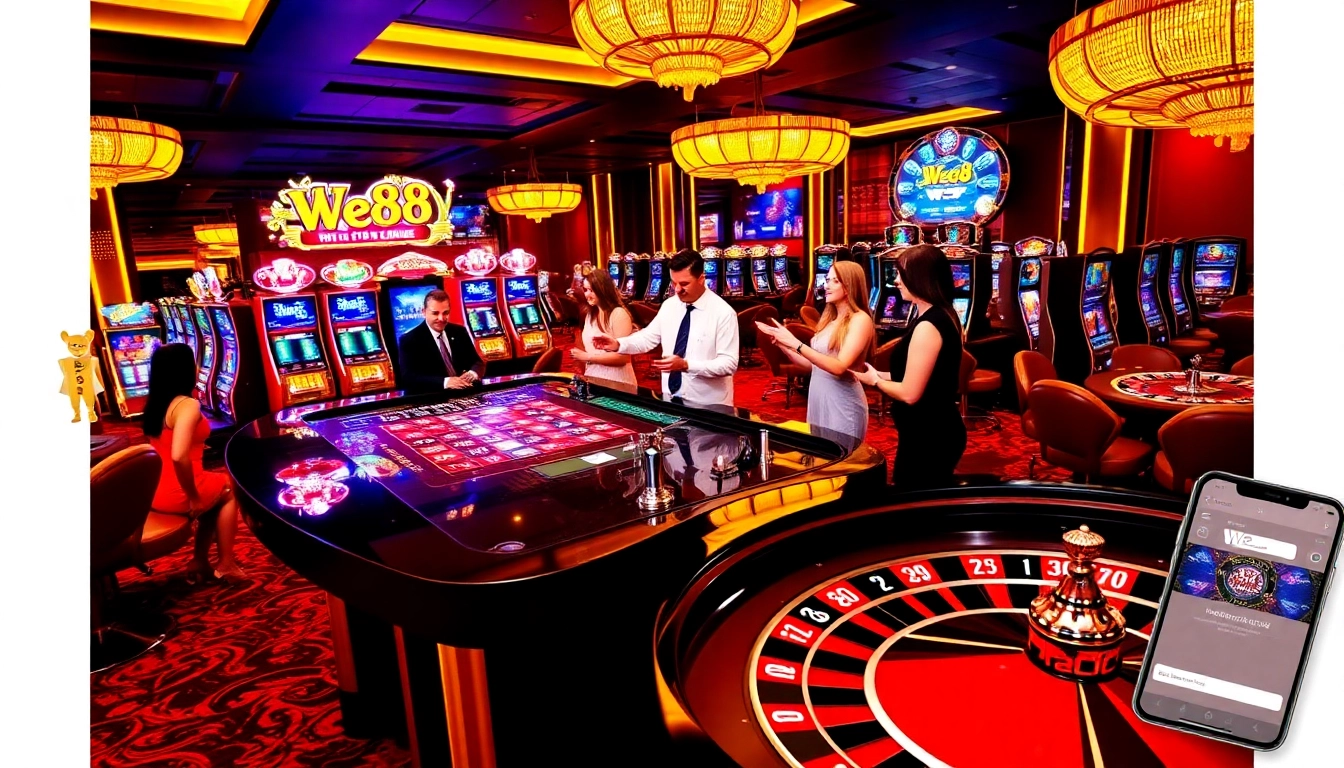 Experience the excitement of WE88 Casino with vibrant gaming scenes and dynamic visuals.
