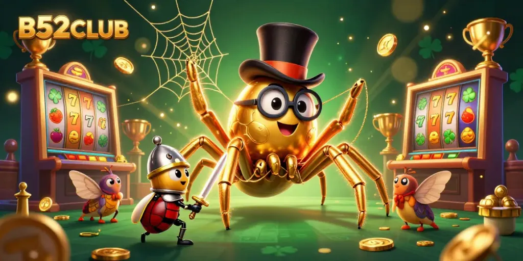 Experience exhilarating wins at B52CLUB with dynamic slot games surrounded by vibrant characters and golden treasures.
